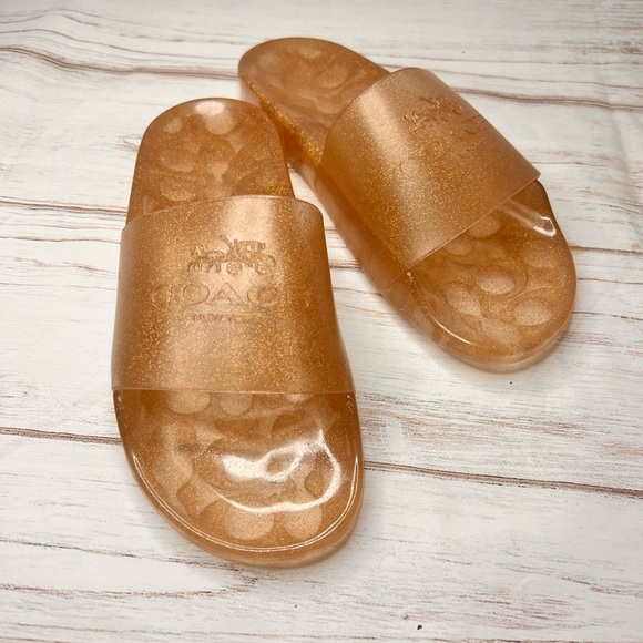 Coach Rose Gold‎ glitter jelly slip on sandals size 7 New - Picture 1 of 5